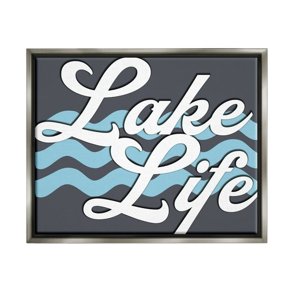 Stupell Lake Life Water Waves Phrase Landscape Painting Gray Floater Framed Art Print Wall Art