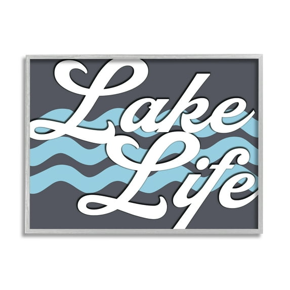 Stupell Lake Life Water Waves Phrase Landscape Painting Gray Framed Art Print Wall Art