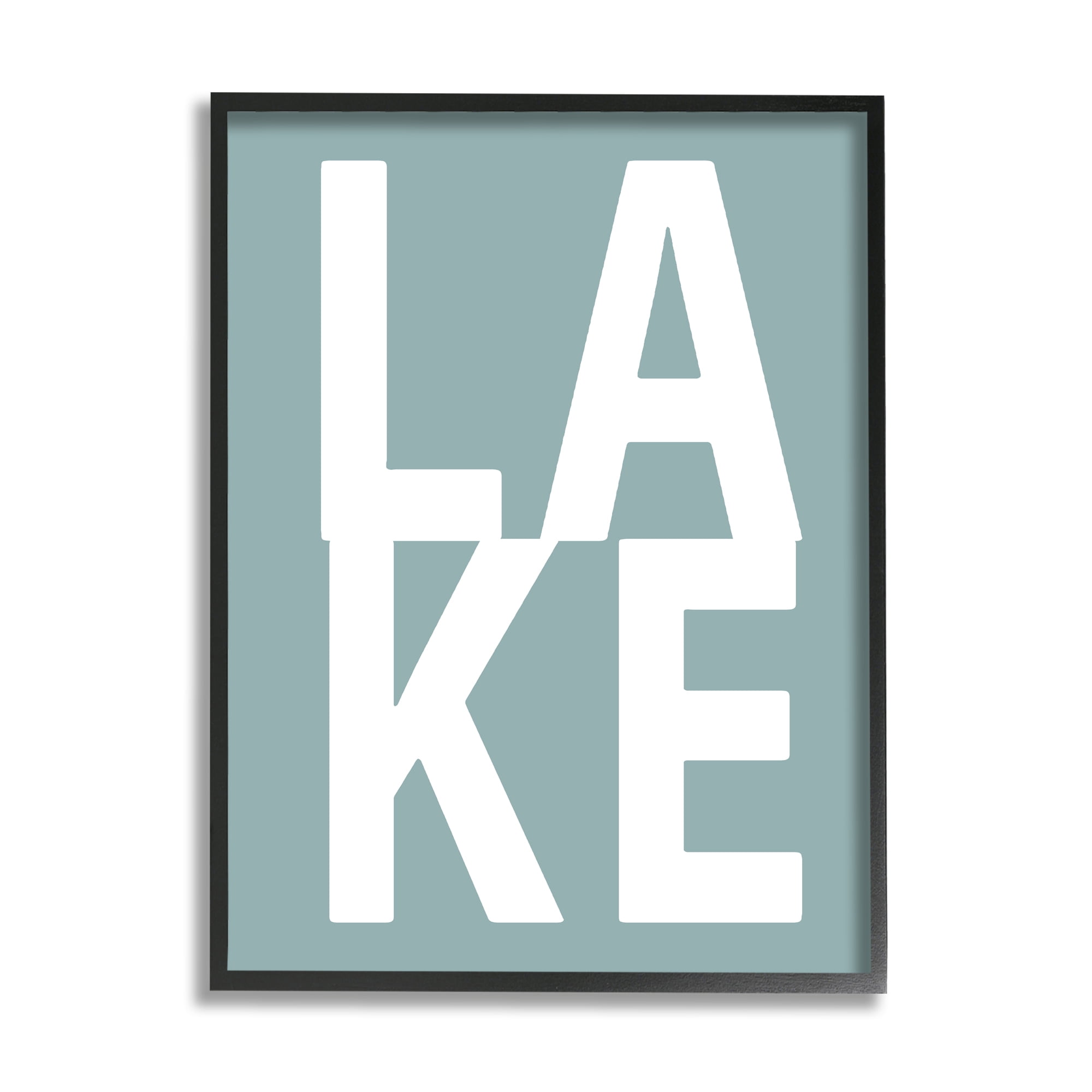 Stupell Lake Phrase Turquoise Letters Landscape Painting Black Framed Art Print Wall Art