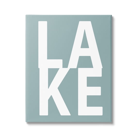 Stupell Lake Phrase Turquoise Letters Landscape Painting Gallery Wrapped Canvas Print Wall Art