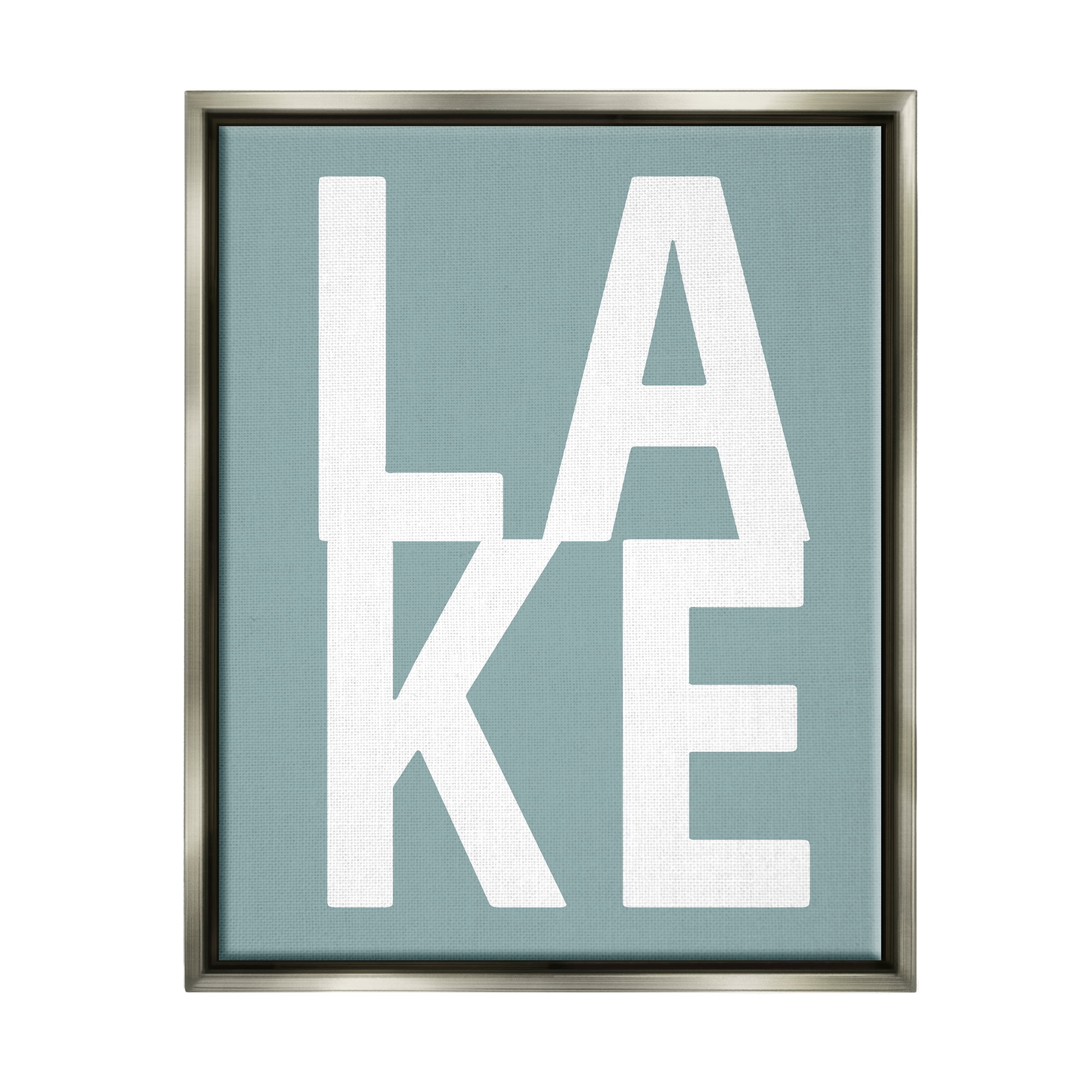 Stupell Lake Phrase Turquoise Letters Landscape Painting Gray Floater Framed Art Print Wall Art