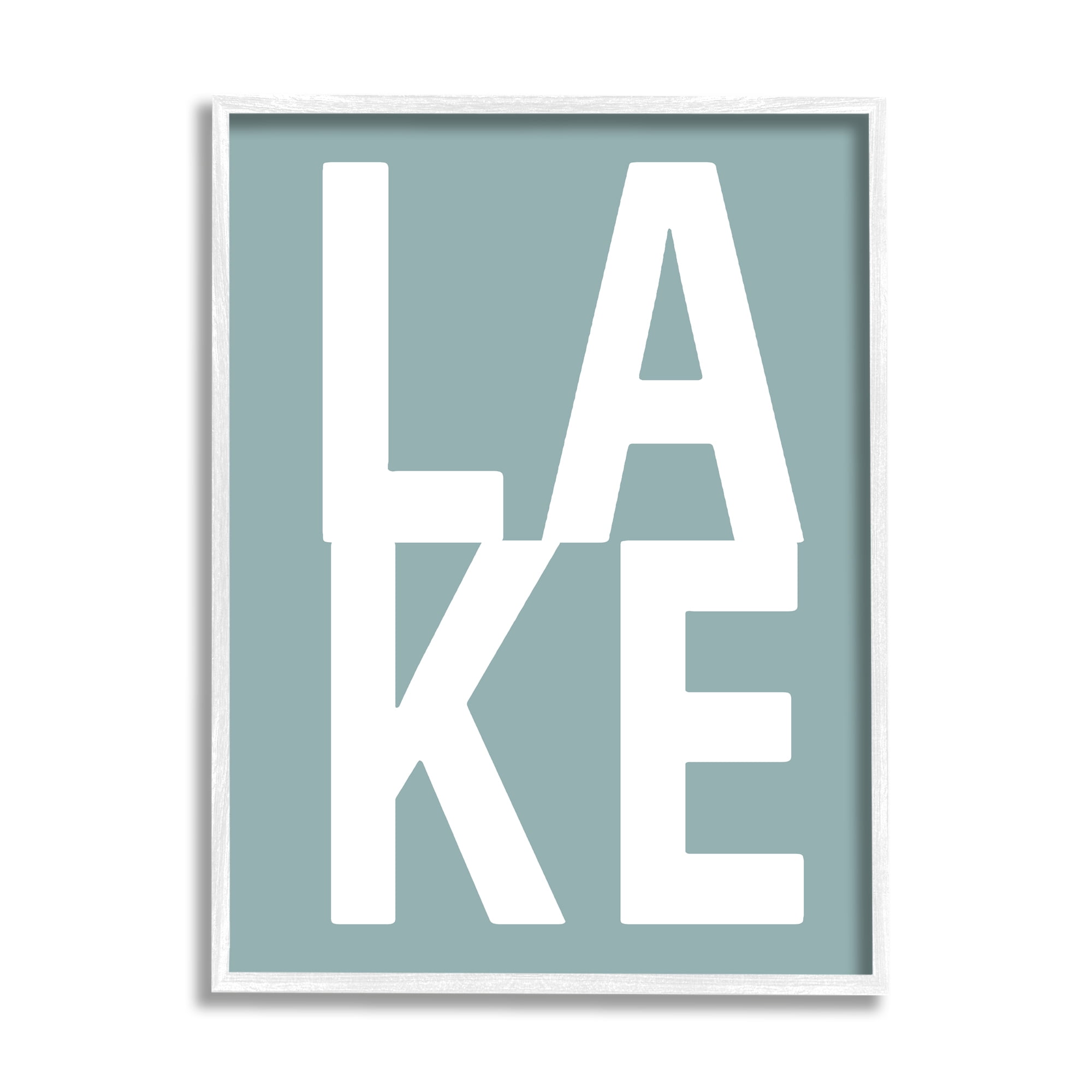 Stupell Lake Phrase Turquoise Letters Landscape Painting White Framed Art Print Wall Art