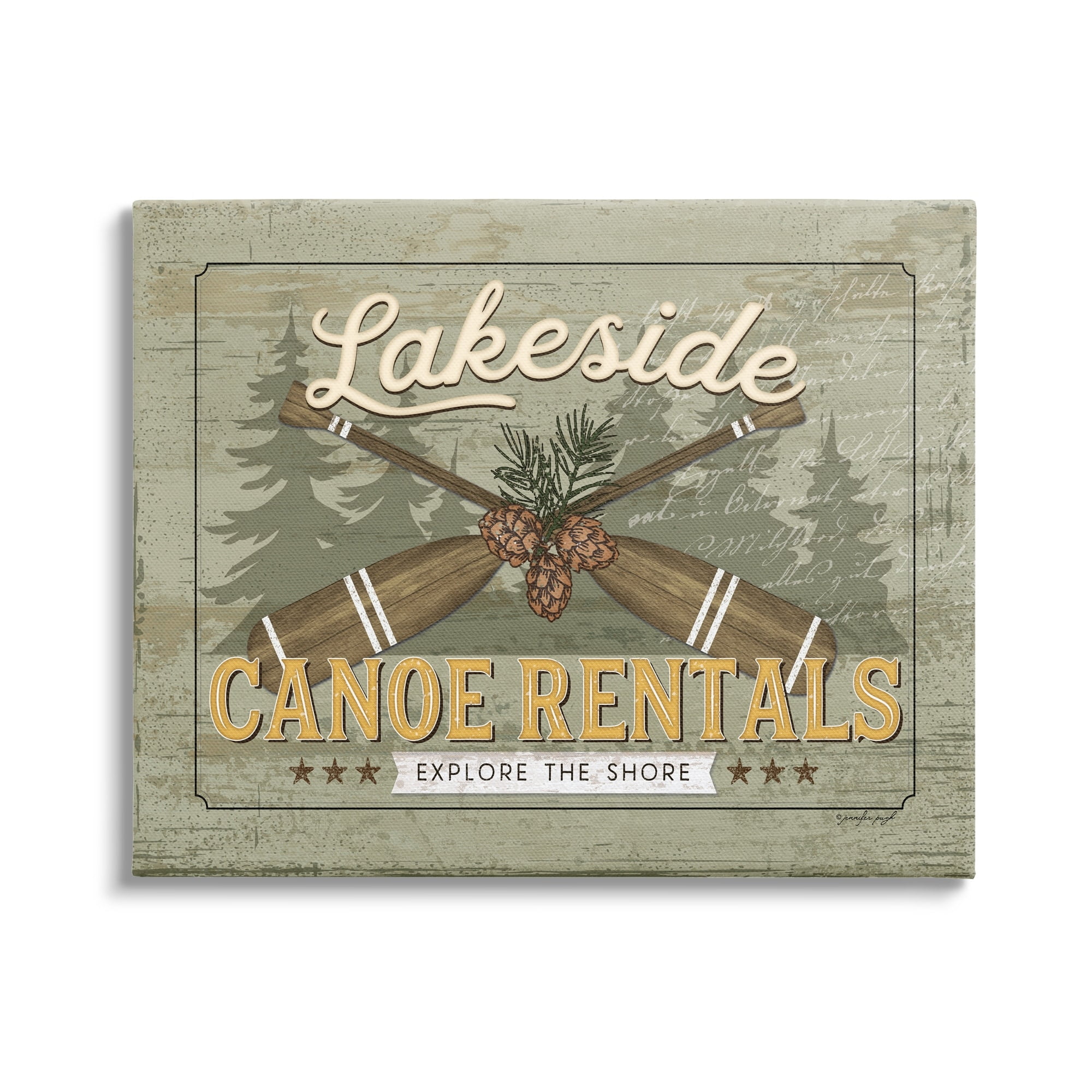 Stupell Lakeside Canoe Rentals Vintage Rustic Landscape Painting Gallery Wrapped Canvas Print Wall Art