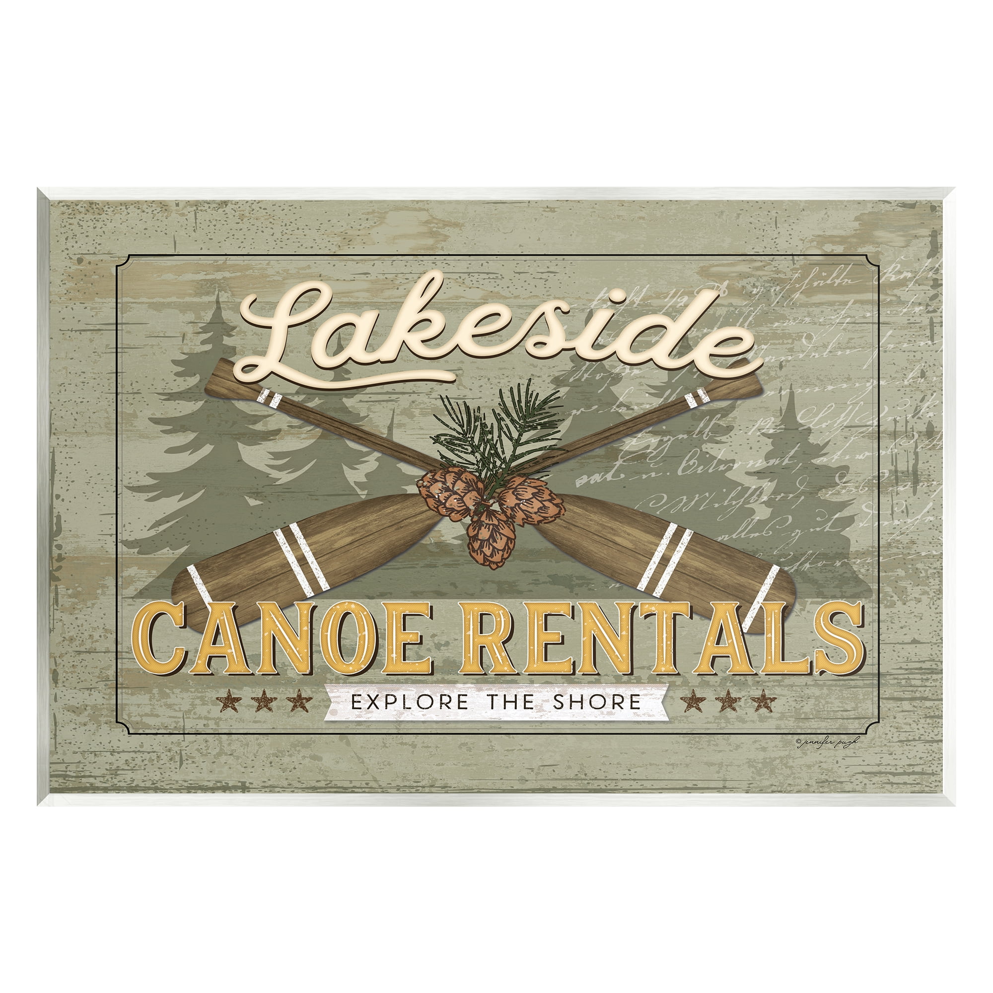 Stupell Lakeside Canoe Rentals Vintage Rustic Landscape Painting Wall Plaque Unframed Art Print Wall Art