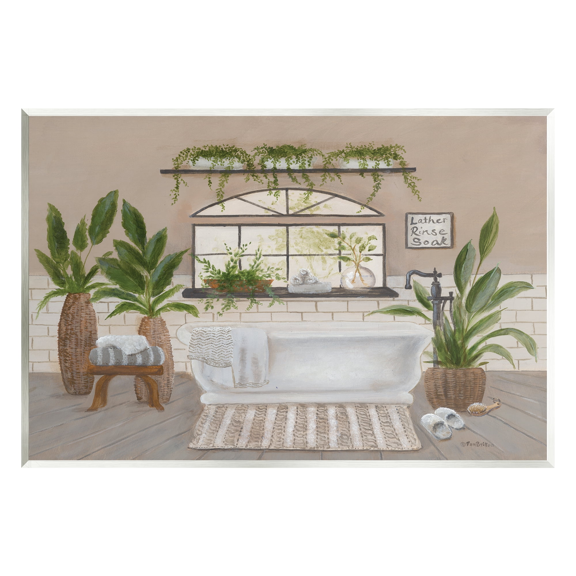 Stupell Lather Rinse Soak Bathroom Greenery Typography Painting Wall Plaque Unframed Art Print Wall Art