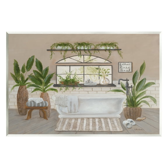 Stupell Lather Rinse Soak Bathroom Greenery Typography Painting Wall Plaque Unframed Art Print Wall Art