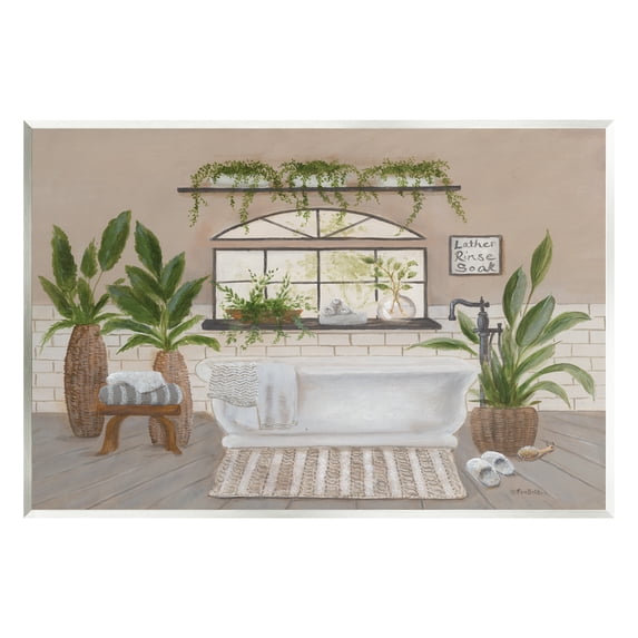 Stupell Lather Rinse Soak Bathroom Greenery Typography Painting Wall Plaque Unframed Art Print Wall Art