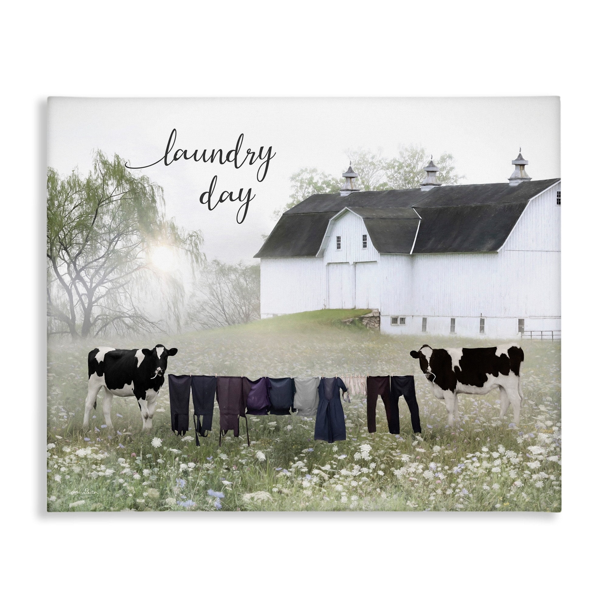 Laundry Day Rural Cows Meadow Canvas Print