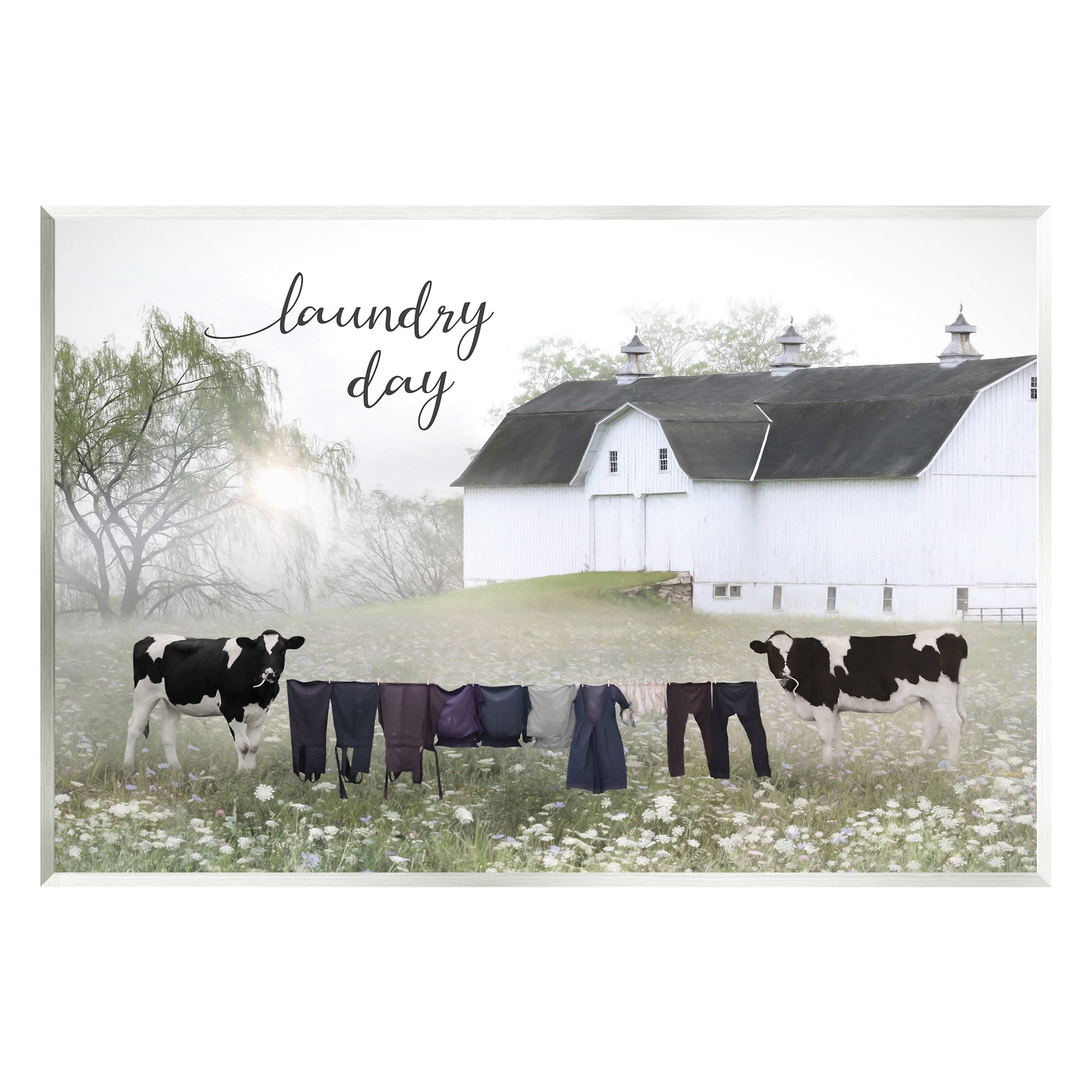 Stupell Laundry Day Rural Cows Meadow Nature Painting Wall Plaque Unframed Art Print Wall Art