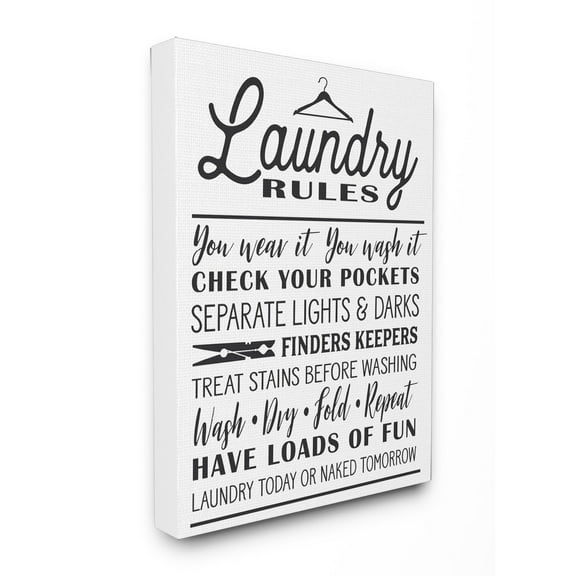Stupell Laundry Rules w/ Hanger Typography Stretched Canvas Wall Art 30 x 40