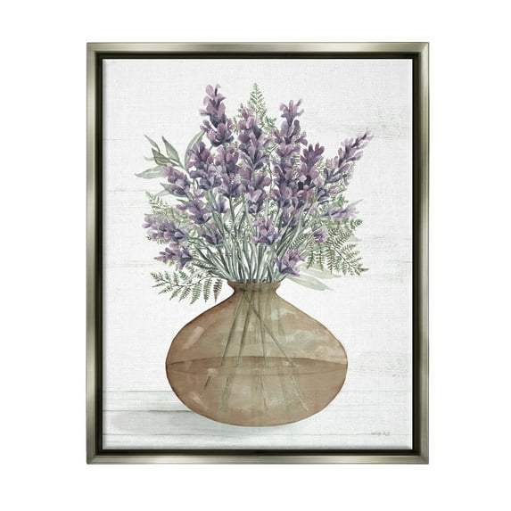 Stupell Lavender & Fern Herbs Bouquet Botanical & Floral Painting Gray Floater Framed Art Print Wall Art
