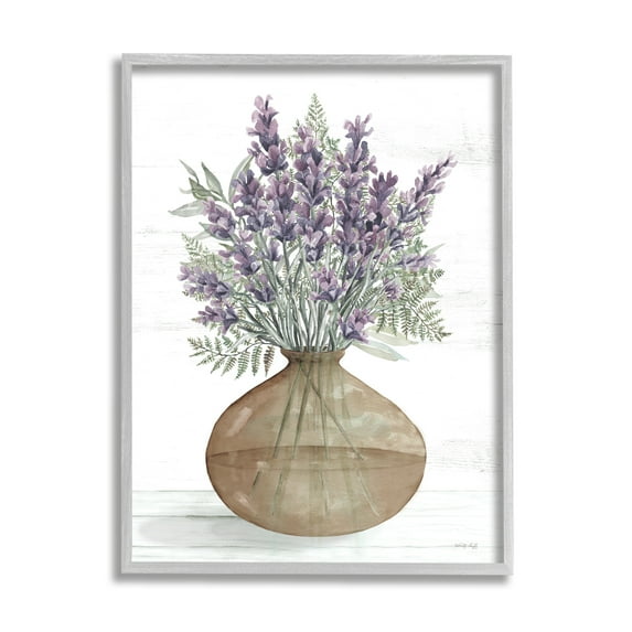 Stupell Lavender & Fern Herbs Bouquet Botanical & Floral Painting Gray Framed Art Print Wall Art