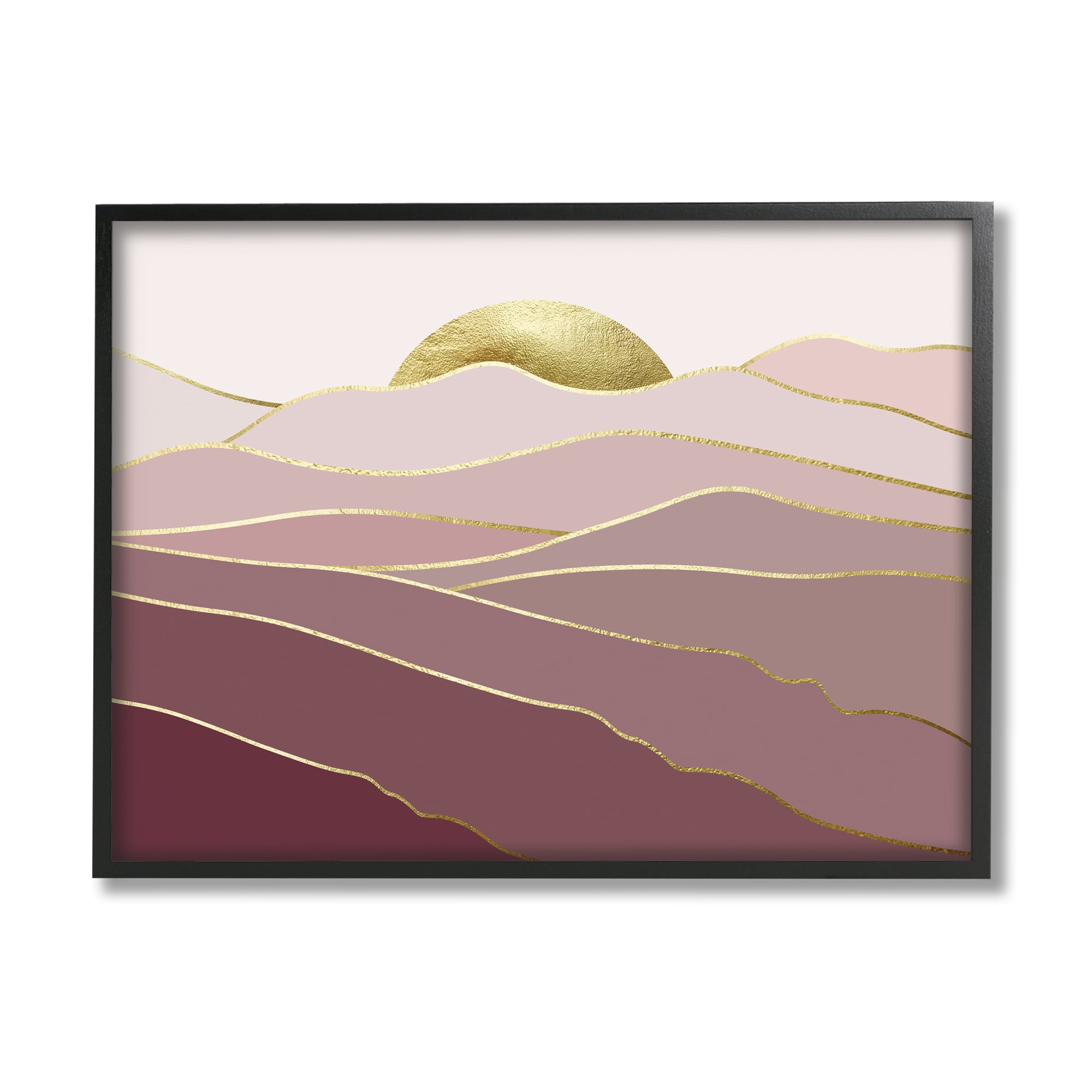 Stupell Layered Pink Glam Mountain Peaks Landscape Painting Black Framed Art Print Wall Art