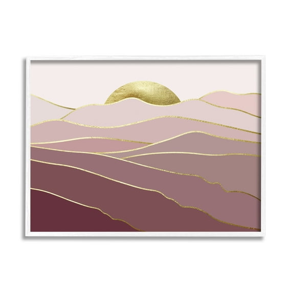 Stupell Layered Pink Glam Mountain Peaks Landscape Painting White Framed Art Print Wall Art