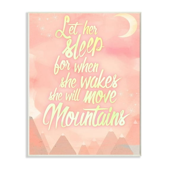 Stupell 'Let Her Sleep Mountains' Pink Watercolor Lithograph Wall Plaque Art - 10 x 15