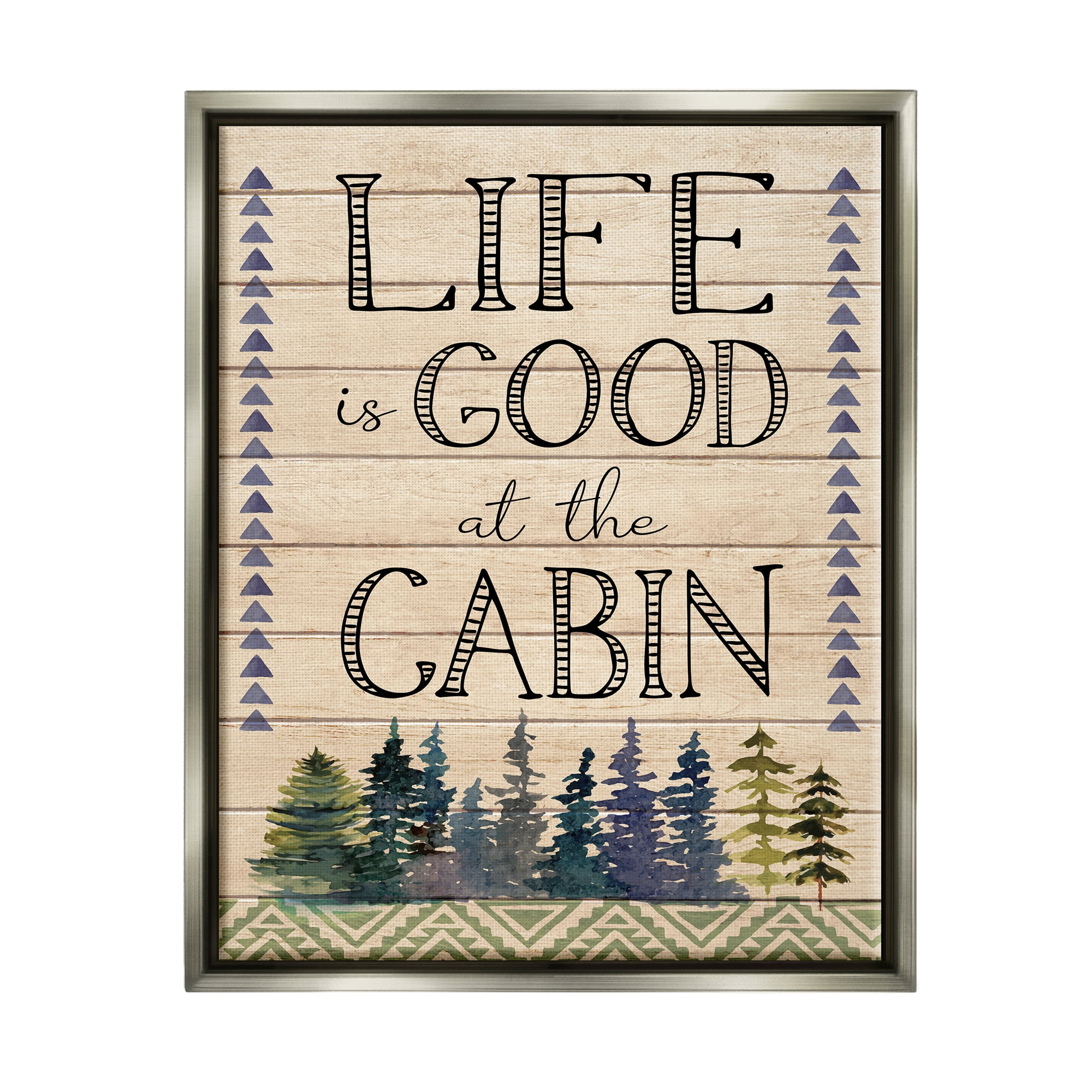 Stupell Life Good At The Cabin Geometric Typography Painting Gray Floater Framed Art Print Wall Art