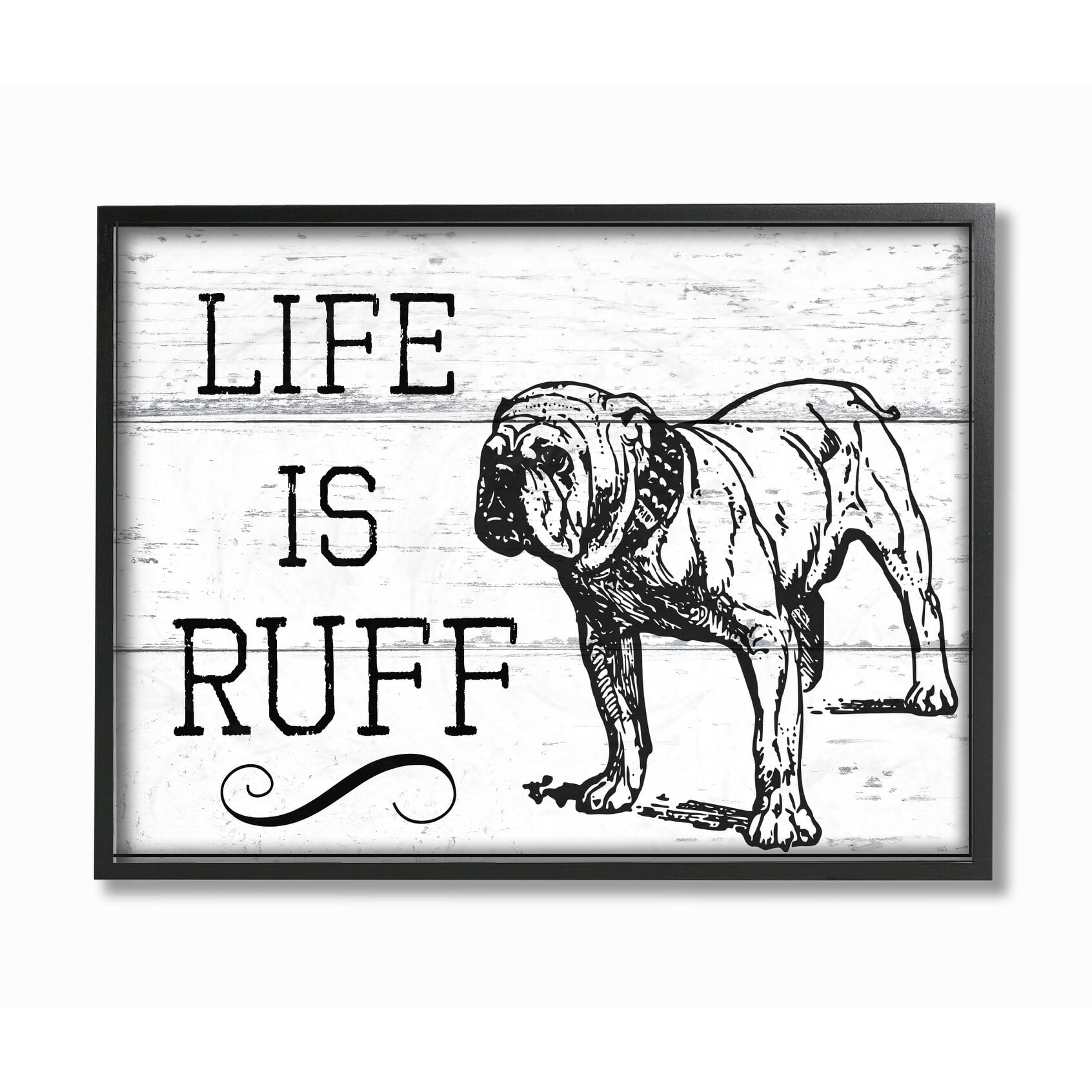 Stupell Life IS Ruff Vintage Bulldog Framed Giclee Texture Art 11 x 14
