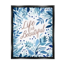 Stupell Life Is Beautiful Blue Wildflowers Botanical & Floral Painting Black Floater Framed Art Print Wall Art