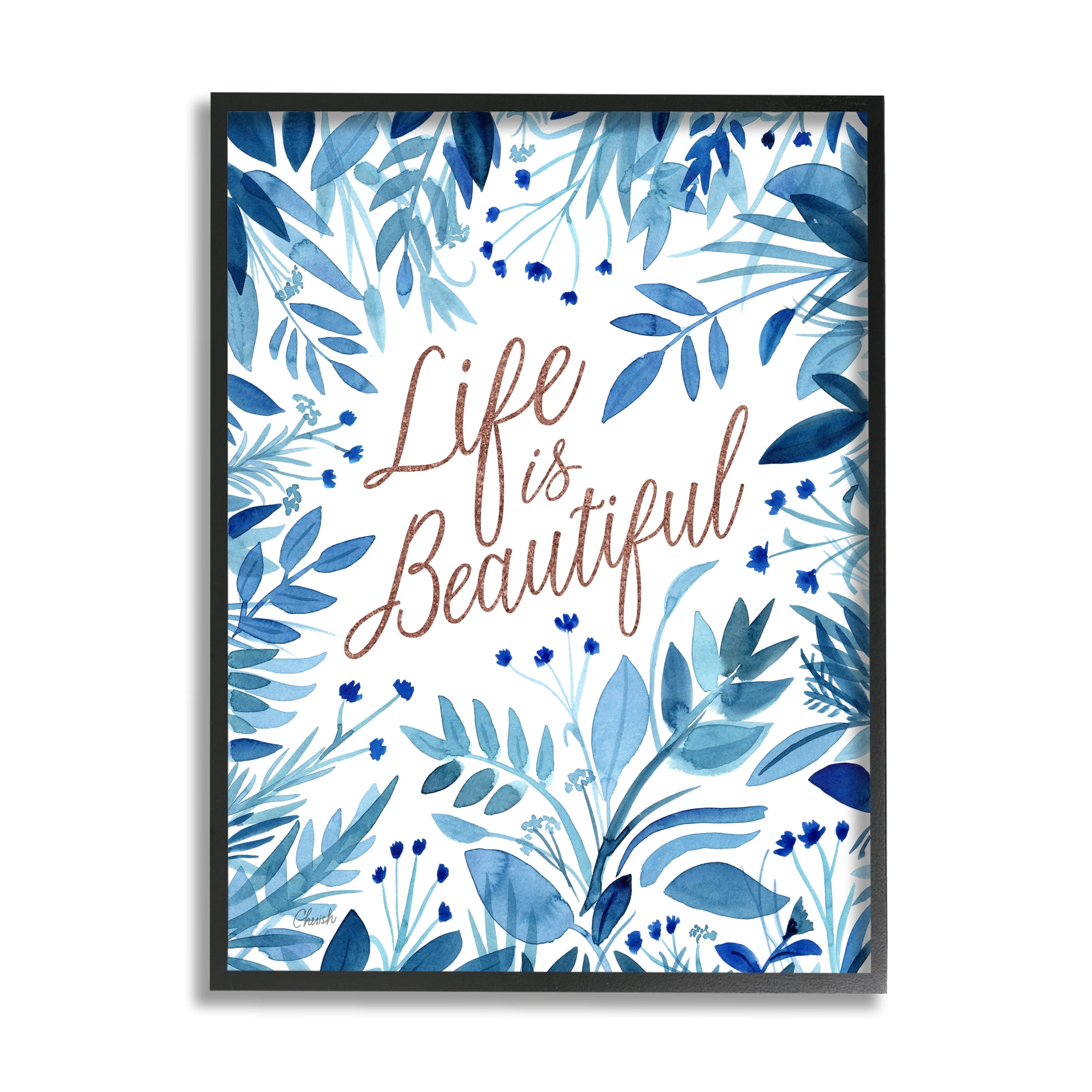 Stupell Life Is Beautiful Blue Wildflowers Botanical & Floral Painting Black Framed Art Print Wall Art