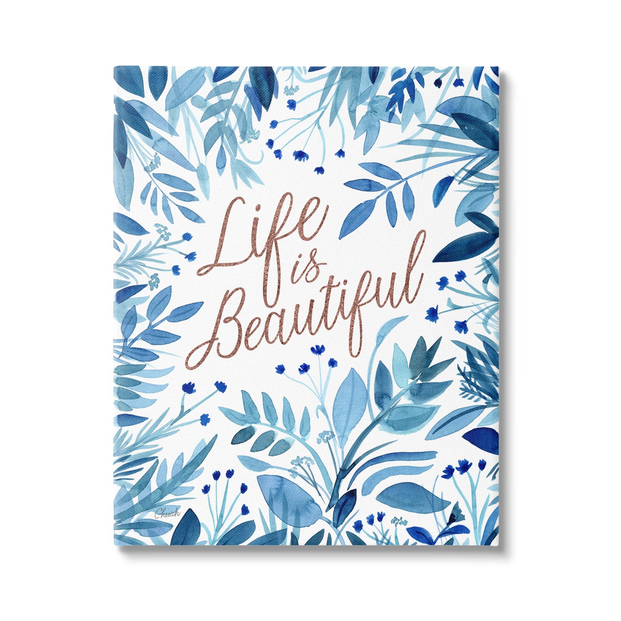 Stupell Life Is Beautiful Blue Wildflowers Botanical & Floral Painting Gallery Wrapped Canvas Print Wall Art