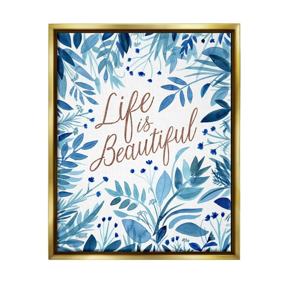 Stupell Life Is Beautiful Blue Wildflowers Botanical & Floral Painting Gold Floater Framed Art Print Wall Art