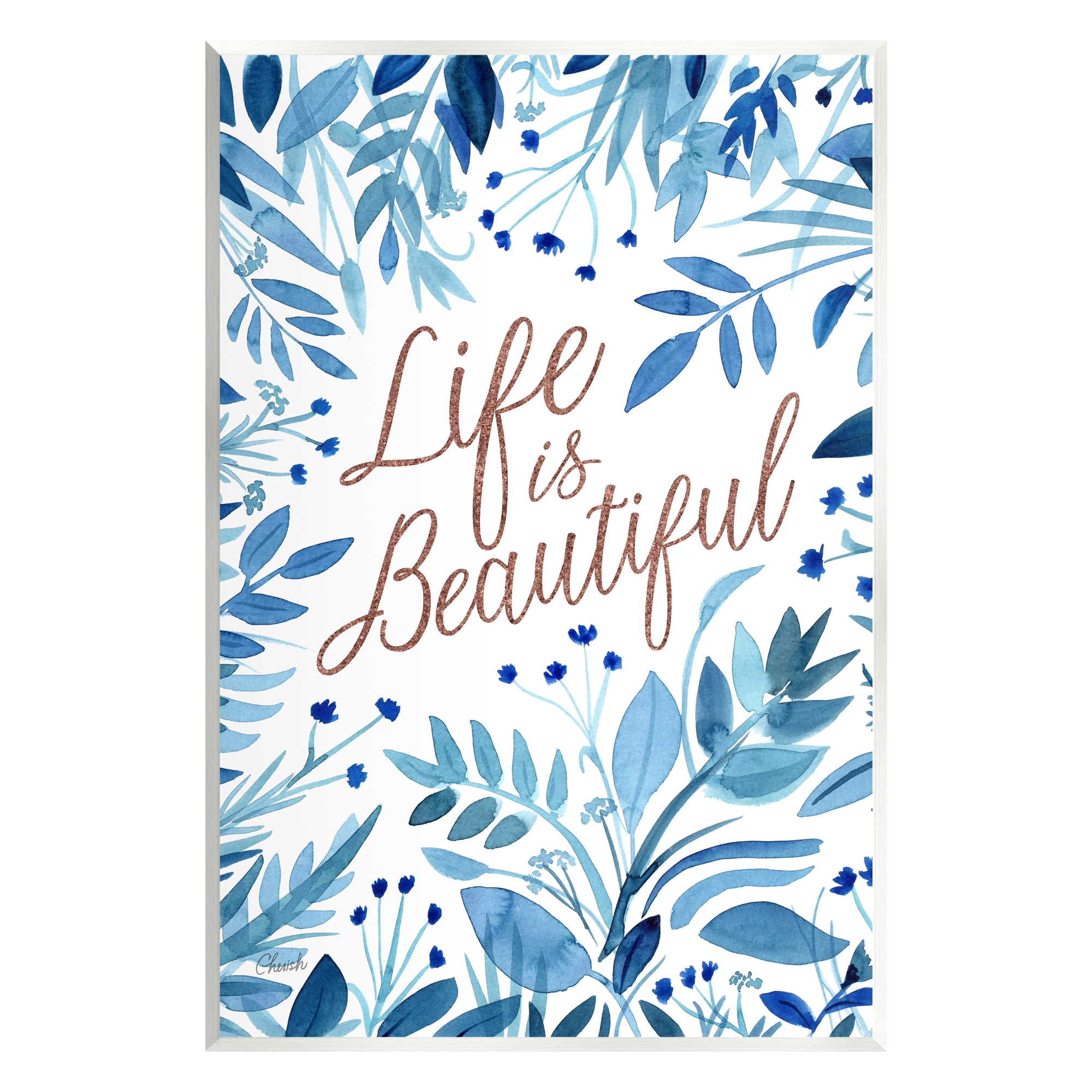 Stupell Life Is Beautiful Blue Wildflowers Botanical & Floral Painting Wall Plaque Unframed Art Print Wall Art