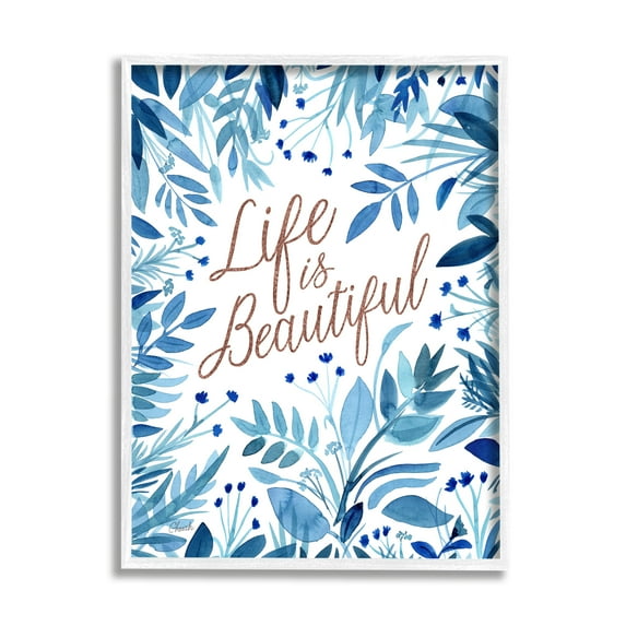 Stupell Life Is Beautiful Blue Wildflowers Botanical & Floral Painting White Framed Art Print Wall Art