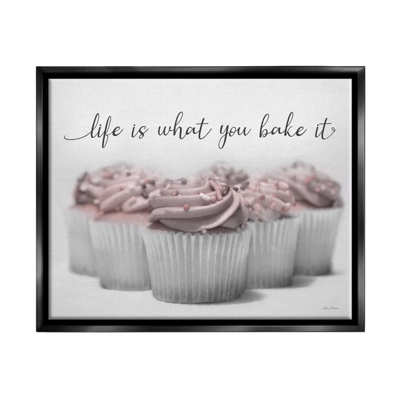 Stupell Life Is What You Bake It Cupcakes Food & Beverage Painting Black Floater Framed Art Print Wall Art