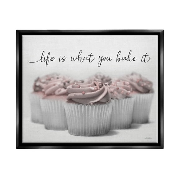 Stupell Life Is What You Bake It Cupcakes Food & Beverage Painting Black Floater Framed Art Print Wall Art