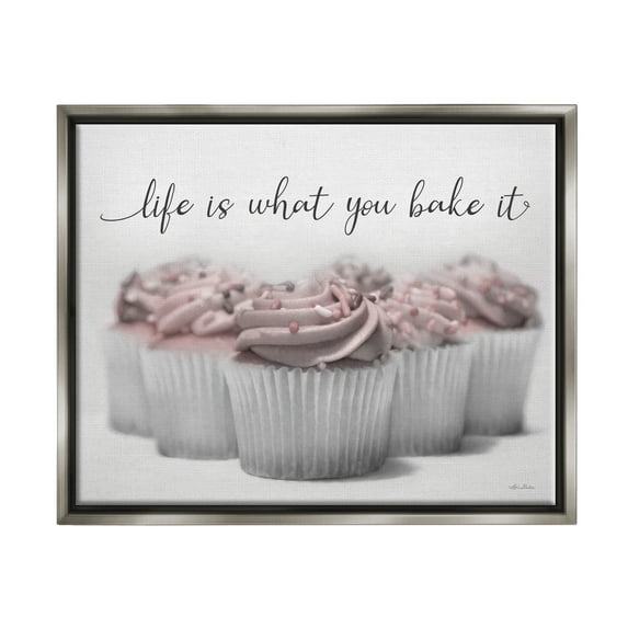Stupell Life Is What You Bake It Cupcakes Food & Beverage Painting Gray Floater Framed Art Print Wall Art