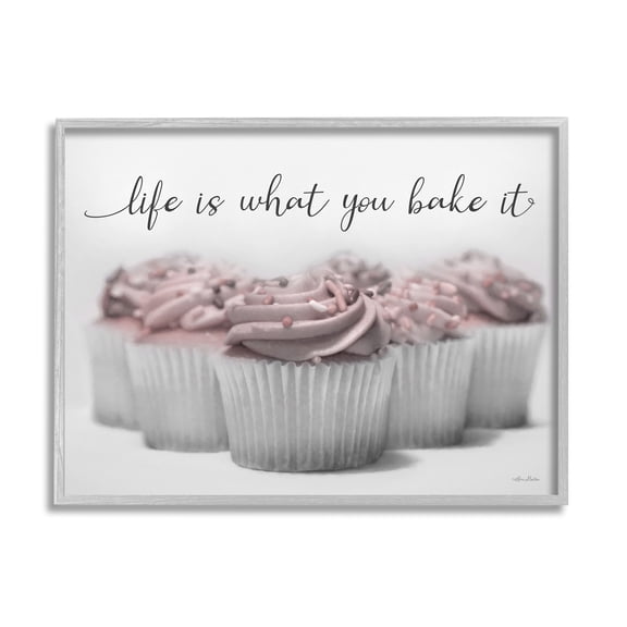 Stupell Life Is What You Bake It Cupcakes Food & Beverage Painting Gray Framed Art Print Wall Art