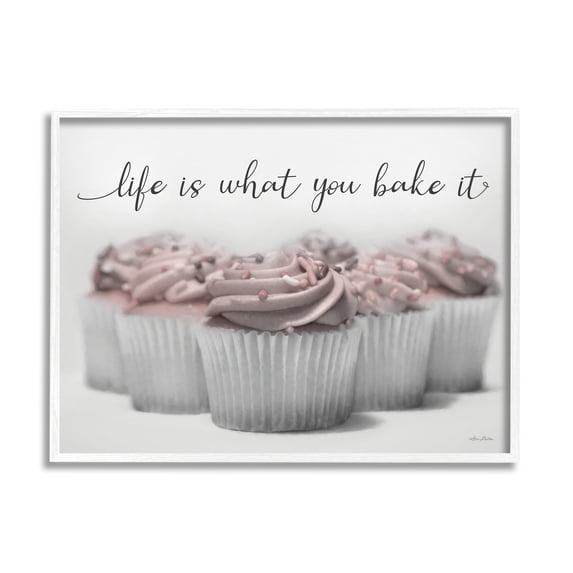 Stupell Life Is What You Bake It Cupcakes Food & Beverage Painting White Framed Art Print Wall Art