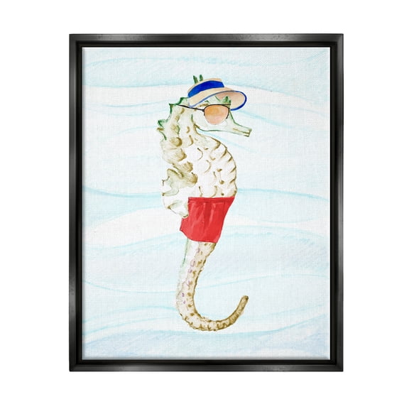 Stupell Lifeguard Seahorse Funny Nautical Landscape Painting Black Floater Framed Art Print Wall Art