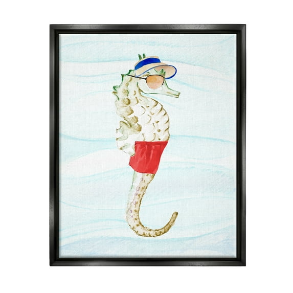Stupell Lifeguard Seahorse Funny Nautical Landscape Painting Black Floater Framed Art Print Wall Art