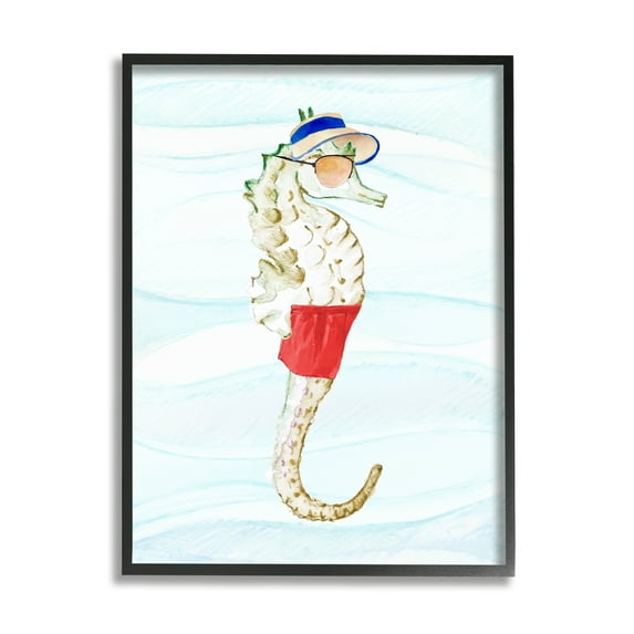 Stupell Lifeguard Seahorse Funny Nautical Landscape Painting Black Framed Art Print Wall Art