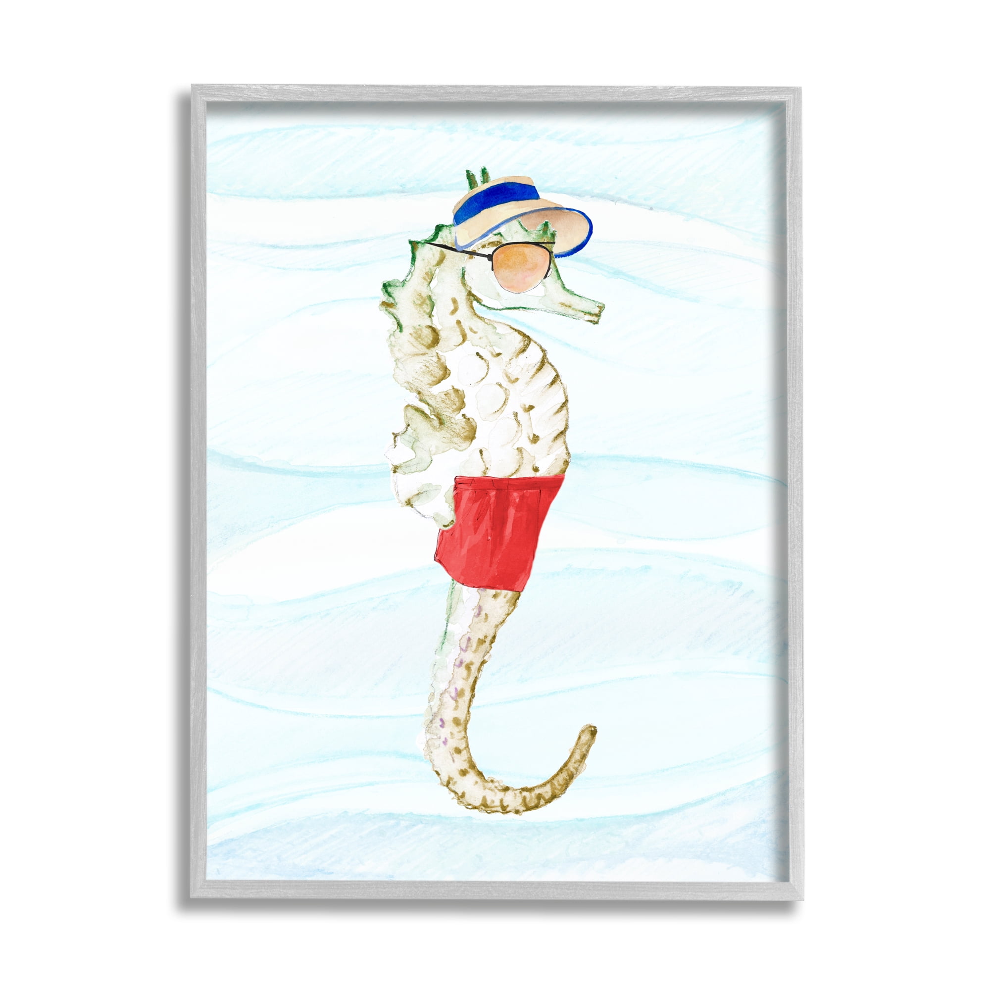 Stupell Lifeguard Seahorse Funny Nautical Landscape Painting Gray Framed Art Print Wall Art