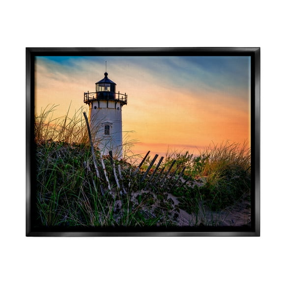 Stupell Lighthouse Sunset Coastal Nature Landscape Photography Black Floater Framed Art Print Wall Art
