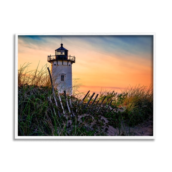 Stupell Lighthouse Sunset Coastal Nature Landscape Photography White Framed Art Print Wall Art