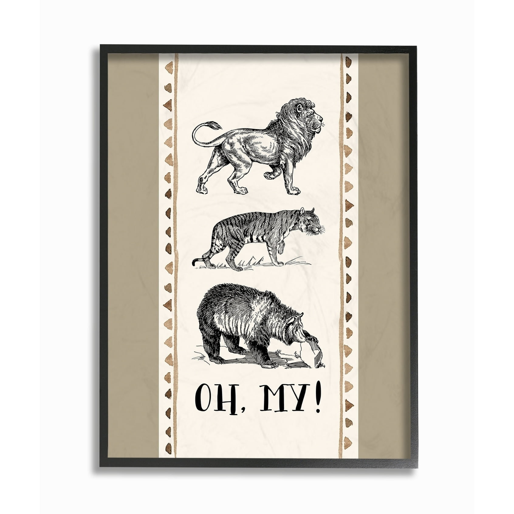 Stupell Lions and Tigers and Bears Oh My Tribal Geo Triangles Framed Wall Art, 11x14, Proudly Made Domestically - Multi-color 16 x 20