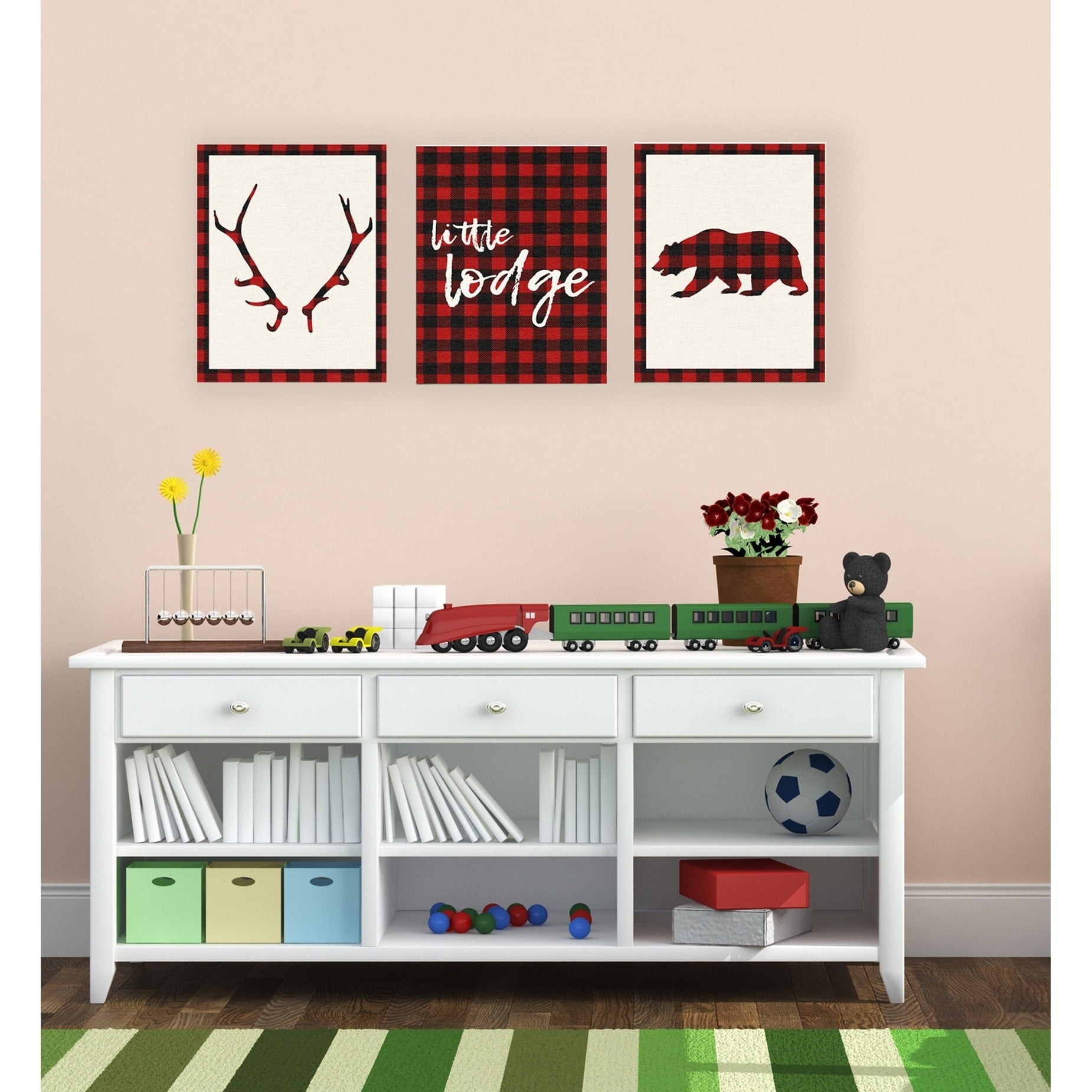 The Kids Room by Stupell Little Lodge Antler Bear Plaid 3pc Wall Plaque Art Set, 10 x 0.5 x 15