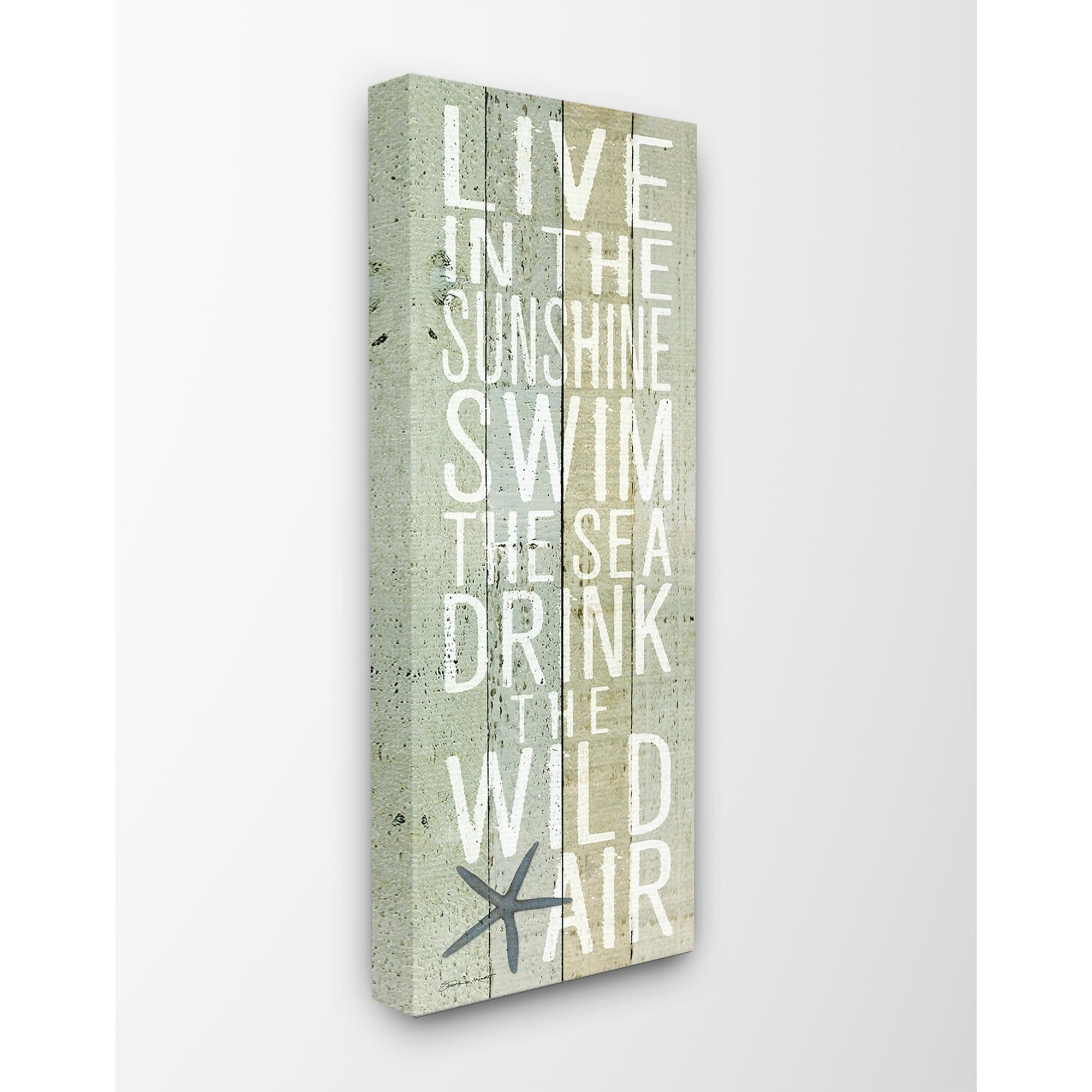 Stupell Live In the Sunshine Starfish Planked Look, Canvas, 10 x 1.5 x 24, A - Multi-color 10 x 24