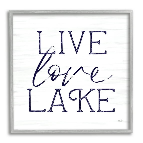 Stupell Live Love Lake Rustic Nautical Landscape Painting Gray Framed Art Print Wall Art