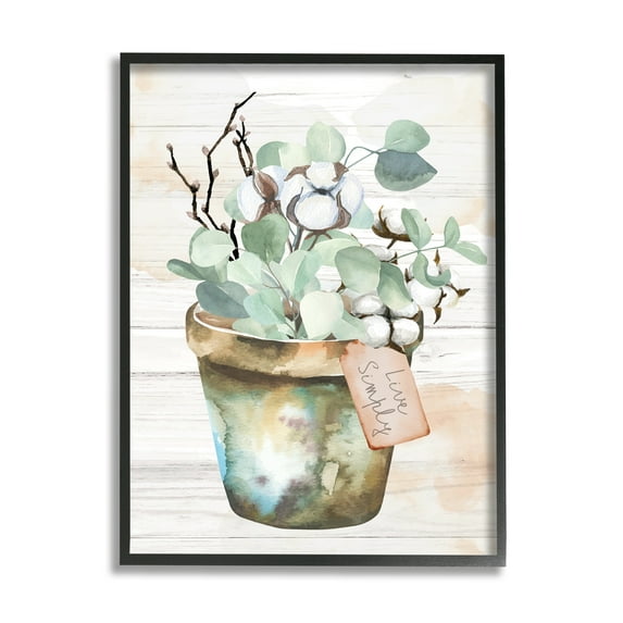 Stupell Live Simply Potted Eucalyptus Plant Botanical & Floral Painting Black Framed Art Print Wall Art