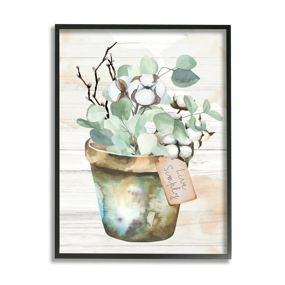Stupell Live Simply Potted Eucalyptus Plant Botanical & Floral Painting Black Framed Art Print Wall Art