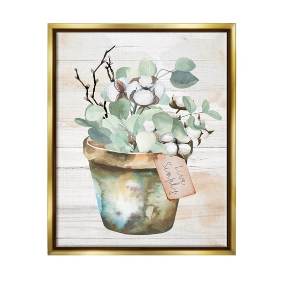 Stupell Live Simply Potted Eucalyptus Plant Botanical & Floral Painting Gold Floater Framed Art Print Wall Art