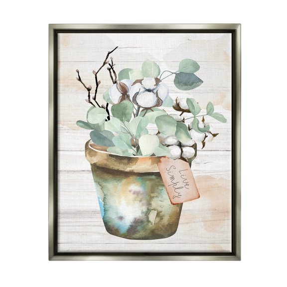 Stupell Live Simply Potted Eucalyptus Plant Botanical & Floral Painting Gray Floater Framed Art Print Wall Art