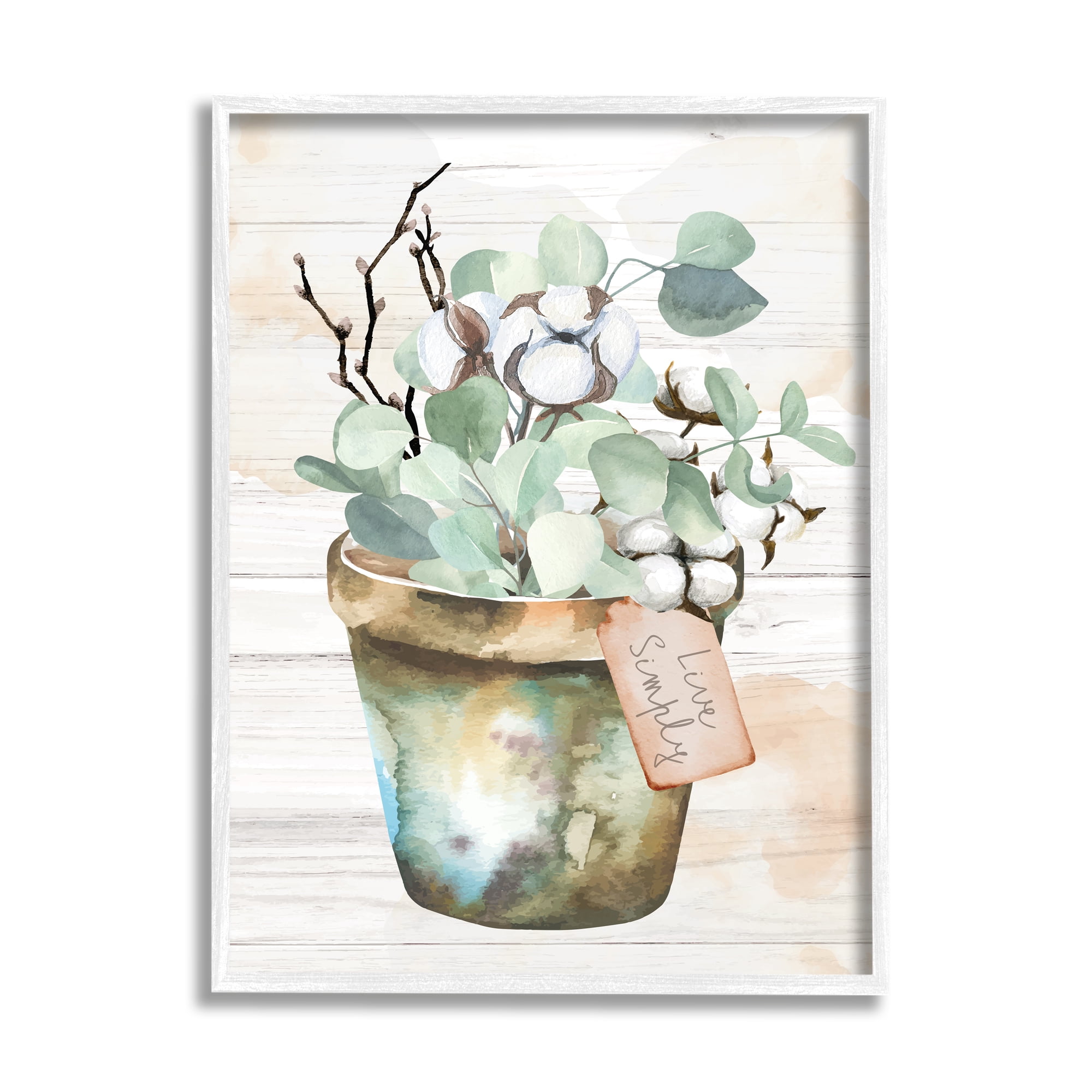 Stupell Live Simply Potted Eucalyptus Plant Botanical & Floral Painting White Framed Art Print Wall Art