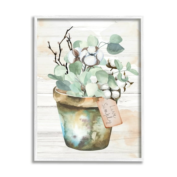 Stupell Live Simply Potted Eucalyptus Plant Botanical & Floral Painting White Framed Art Print Wall Art