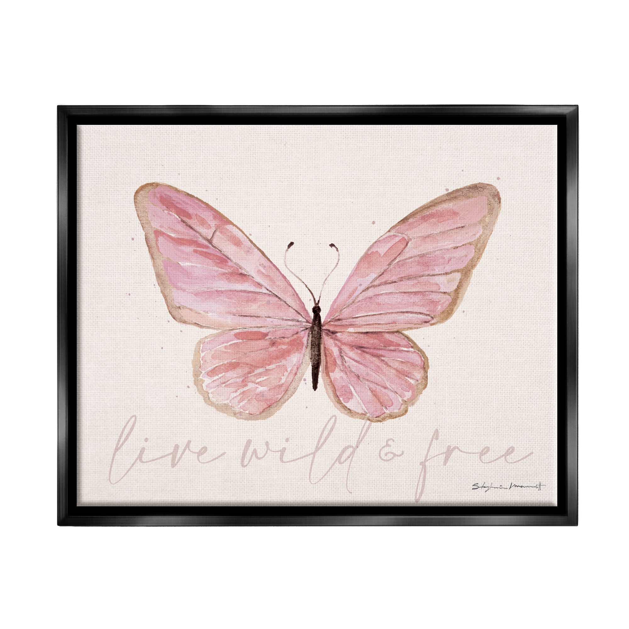 Stupell Live Wild & Free Pink Butterfly Animals & Insects Painting Black Floater Framed Art Print Wall Art