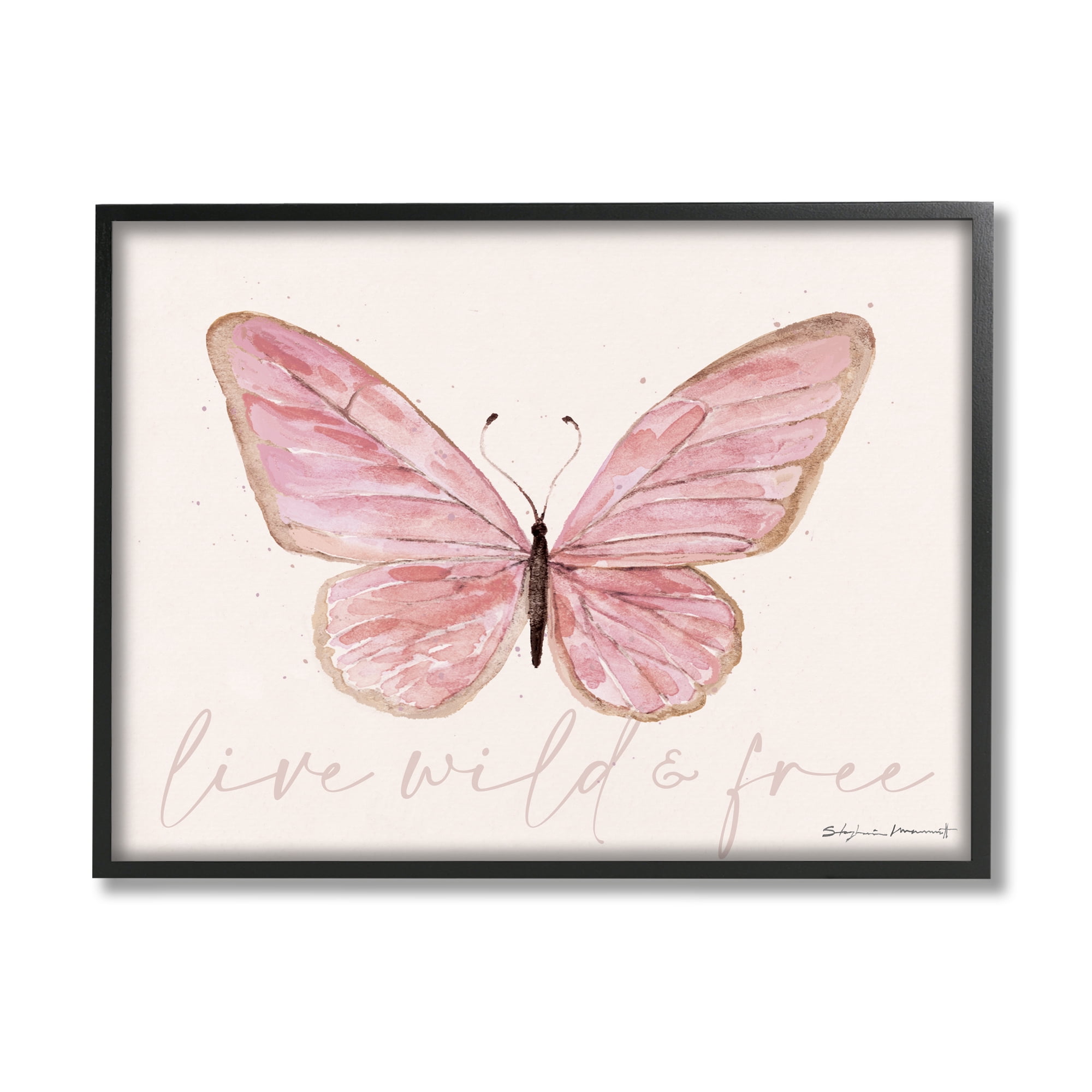 Stupell Live Wild & Free Pink Butterfly Animals & Insects Painting Black Framed Art Print Wall Art